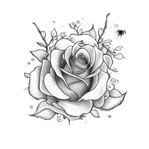 A Bee Pollinating A Vibrant Rose With Lana Del Rey's Lyrics Incorporated Into The Petals