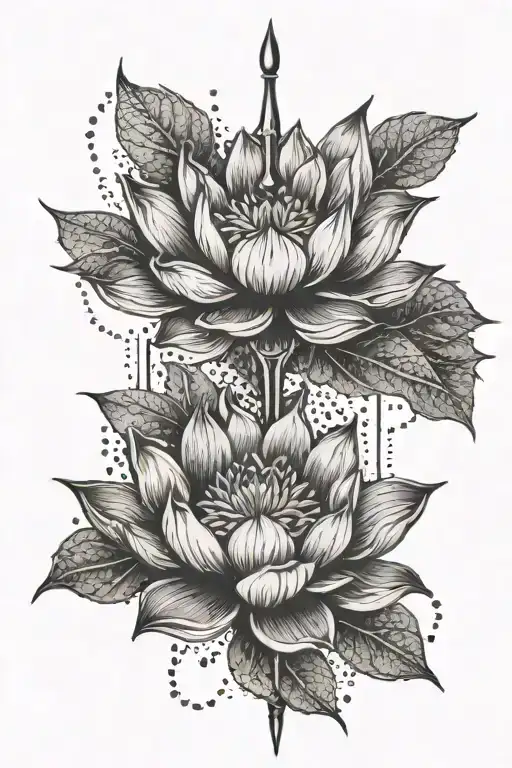 Two Sword Piercing Through A Lotus Flower