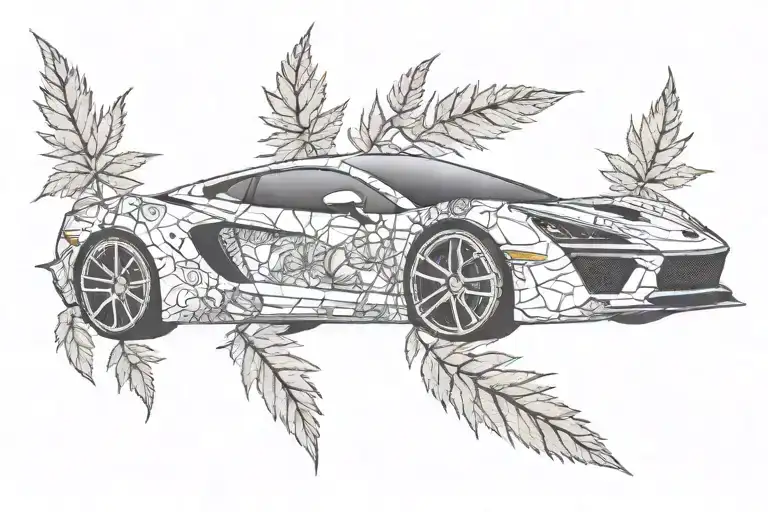 A Sleek Sports Car With Intricate Marijuana Plant Patterns On The Body