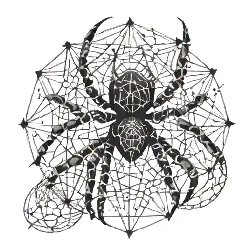 An Intricate Dotwork Spider Weaving A Geometric Web