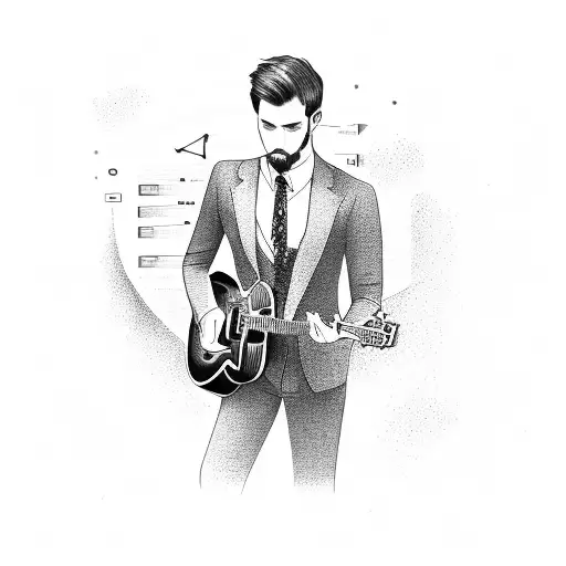 A Guy In A Corporate Business Meeting Wearing A Suit With A Guitar In His Hand And A Poet