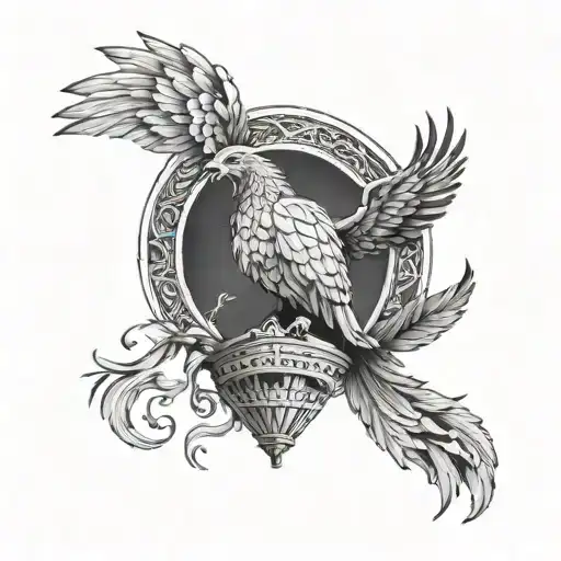 Brain And Heart And Phoenix Bird Sitting Inside Roman Coloseum