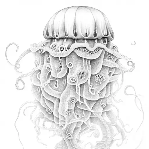 A Gorgon Jellyfish With A Realistic Face Of A Girl With Asian Features
