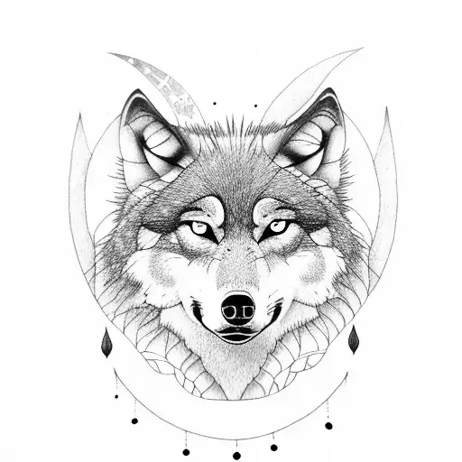 Wolf With Raven With Moon With Mindfulness