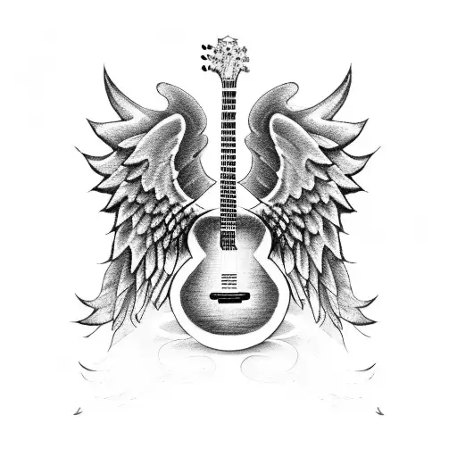A Guitar With Angel Wings And Roses As The Soundhole