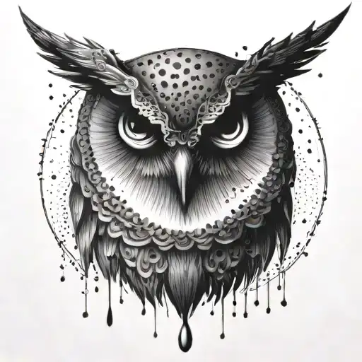 A Minimalist Tattoo Of A Crescent Moon With A Single Tear Drop Falling From An Owl's Eye