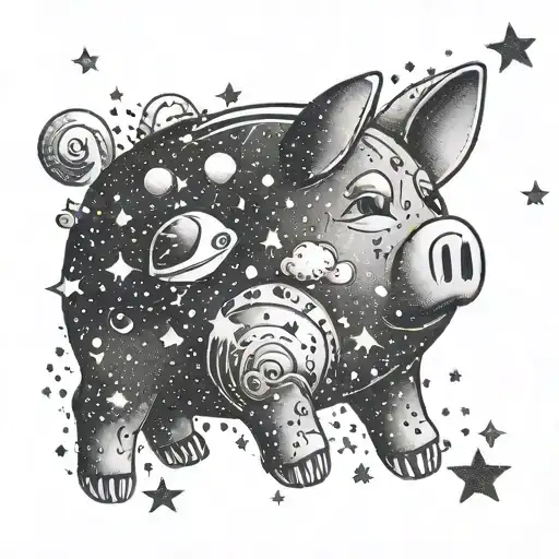 A Piggy Bank Floating In A Galaxy Filled With Stars And Planets
