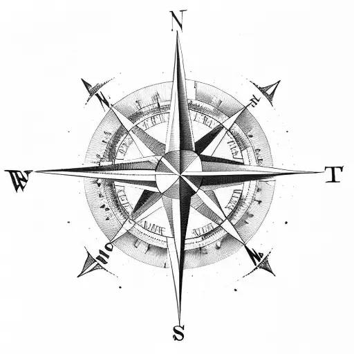 Compass With Map And Ship