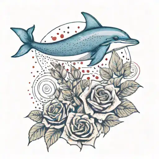 A Blue Dolphin Gracefully Swimming Through A Field Of Red Roses