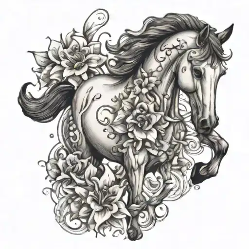 A Majestic Horse With Intricate Lily Flowers And Music Notes In The Background