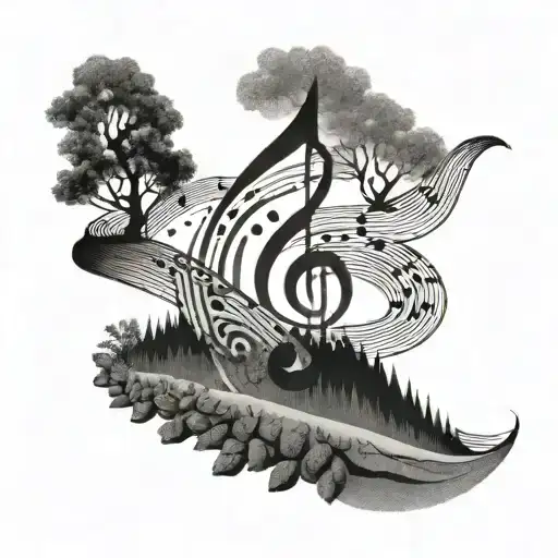 An Abstract Music Note Intertwined With A Winding Hiking Trail