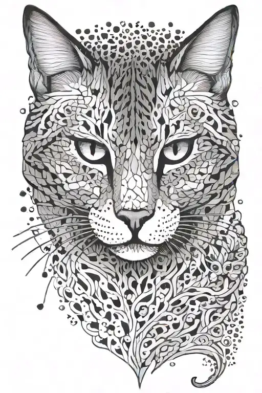 Dotwork Design Featuring Cats Face Made Up Of Lots Of Little Cats