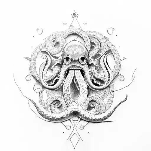 Create A Dotwork Tattoo Featuring A Kraken And A Caravela