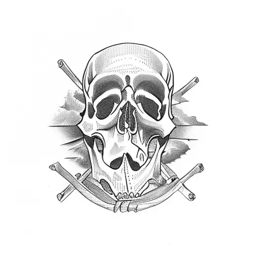 Wooden Boat Building Tools Forming A Skull And Crossed Bones