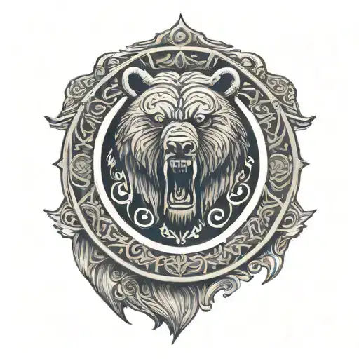 An Intricately Designed Viking Shield With A Bear Motif