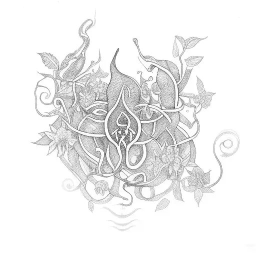 A Mystical Ayahuasca Vine Intertwined With Various Plants And Flowers