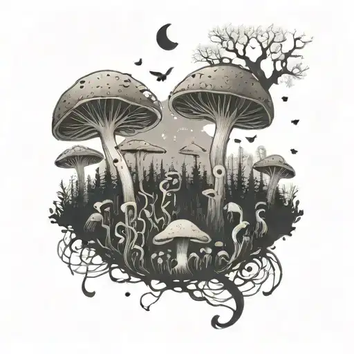 A Moonlit Forest With Mushrooms And Musical Notes Floating In The Air