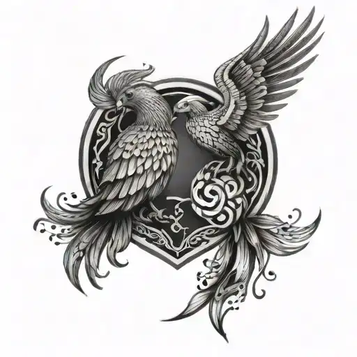 Phoenix And Brain And Heart Symbolizing Love Symbol