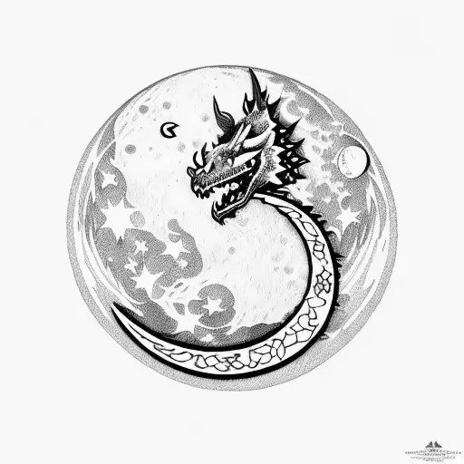 Moon With Dragons And Stars