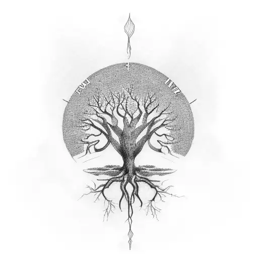 Family Tree With Name In The Roots And Branches