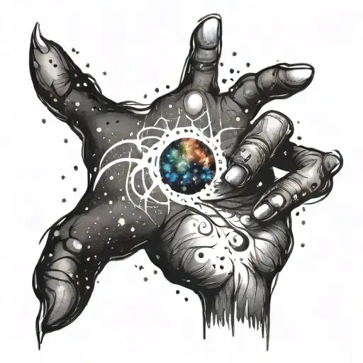 A Sketch-style Tattoo Featuring A Galaxy Merging With The Hands From The Painting