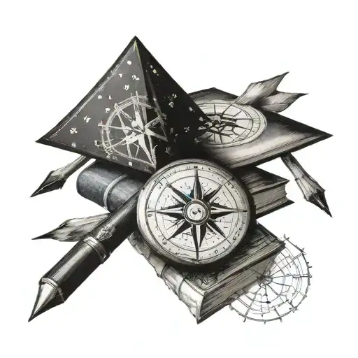 A Stack Of Books With A Compass Rose Integrated Into The Design