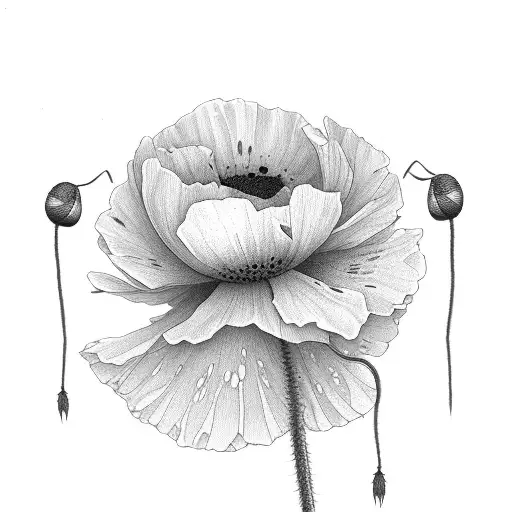 Poppy Flowers With Butterfly And Dragonfly