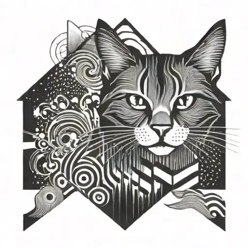 An Abstract Geometric Design Incorporating Radio Tapok Waves And A Cat Silhouette