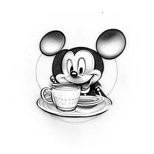 Angle Mickey Mouse Drinking Coffee