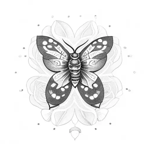 A Dotwork Tattoo Of A Moth Resting On A Moonlit Flower