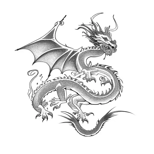 Dragon And Cherry Blossom Merging To Create A Powerful Symbol Of Resilience And Growth