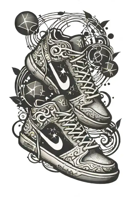 A Pair Of Iconic Basketball Shoes With Music Notes And Symbols Intertwined In The Design