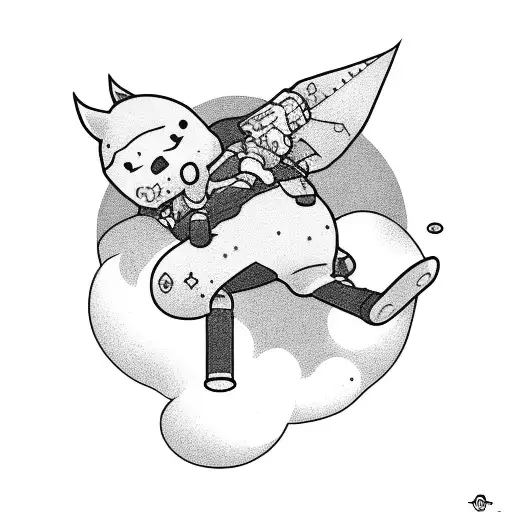 A Sleeping Gamer Character Floating On A Cloud