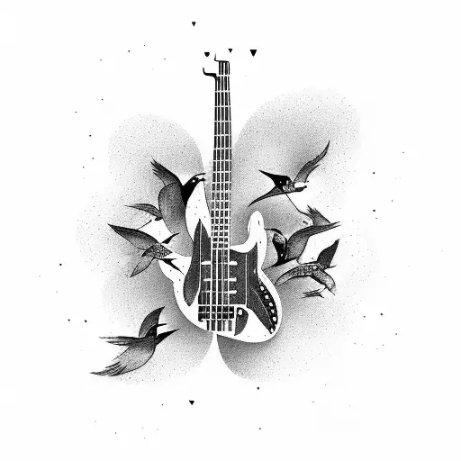 An Electric Bass Guitar Transforming Into A Flock Of Birds