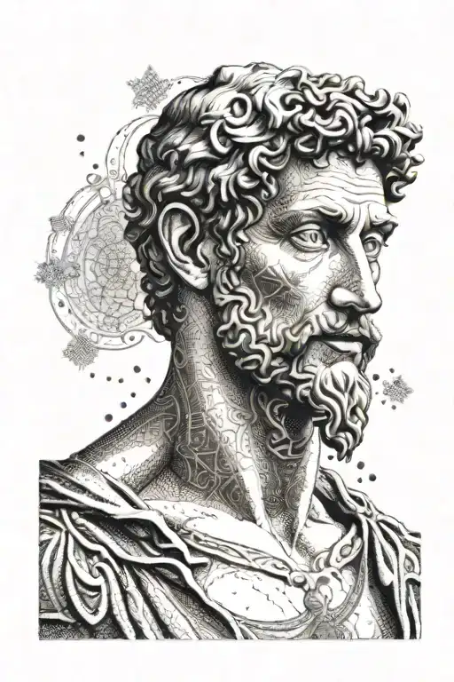A Dotwork Portrait Of Michelangelo's David With A Background Of Intricate Renaissance Art Patterns