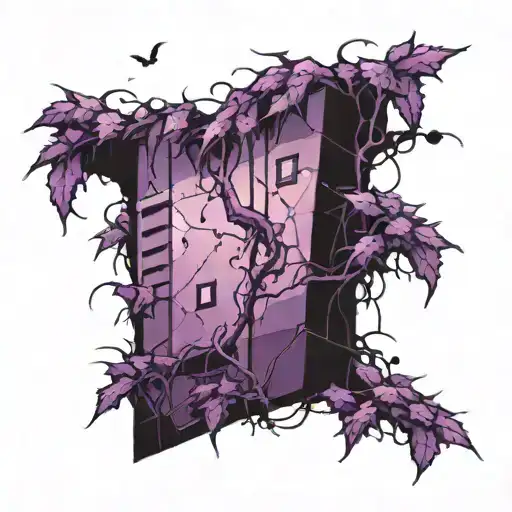 Purple Lightning Striking A Climbing Wall Wrapped In Vine