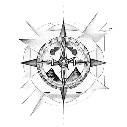 A Stylized Letter T And Y Intertwined With Mountain Peaks And A Compass