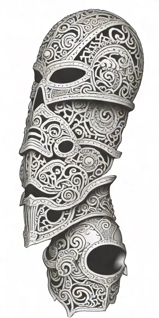 An Intricate Design Featuring Roman Soldier Armor With Maori Patterns And Skeletal Elements