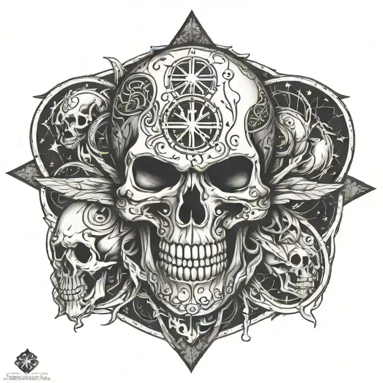 A Paramedic Symbol Intertwined With Romani Symbols And A Skull Motif