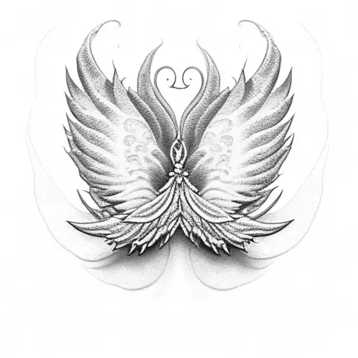 A Dotwork Tattoo Of An Angel's Wings Made Entirely Of Delicate Rose Petals