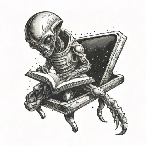 An Alien Creature Reading A Horror Novel In A Spaceship