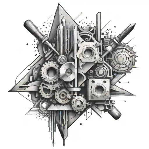 Abstract Design Incorporating Elements Of Concrete Construction And Carpentry Tools