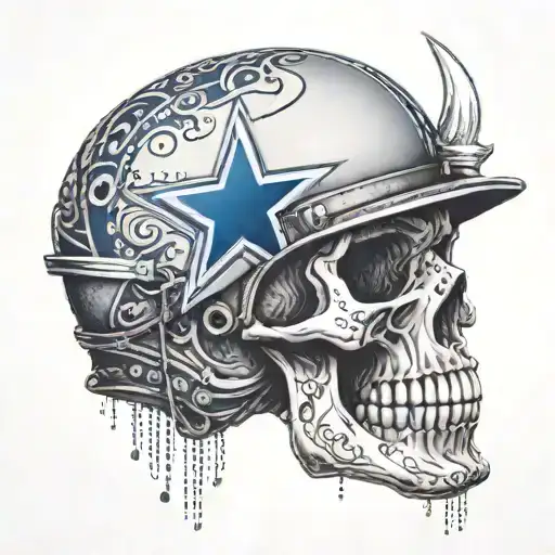 A Skull Wearing A Dallas Cowboys Helmet With Death Row Records Logo In The Background