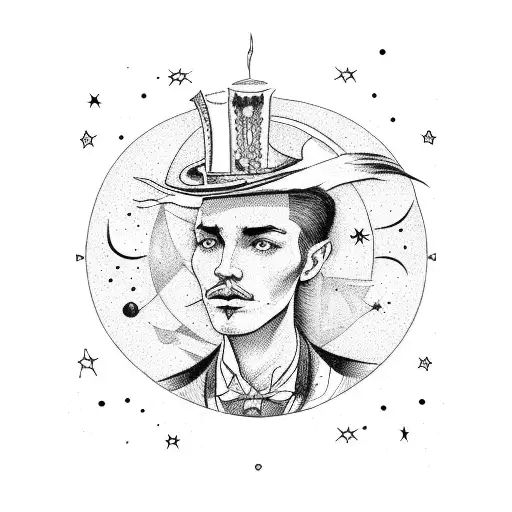 Tarot Card With Constellations Of A Top Hat And Heart
