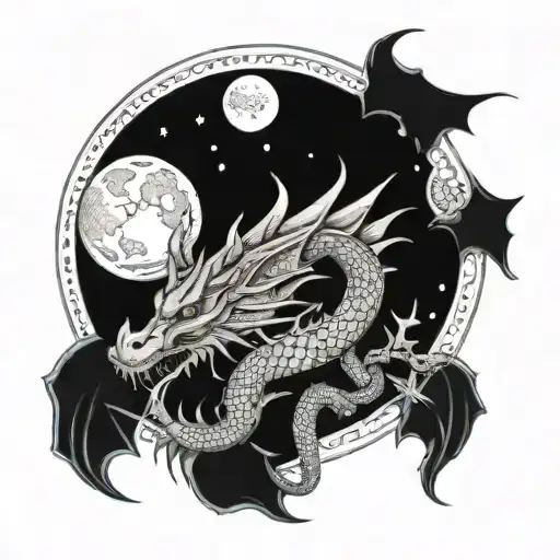 An Intricate Design Of A Dragon With The Moon Phases Incorporated On The Back