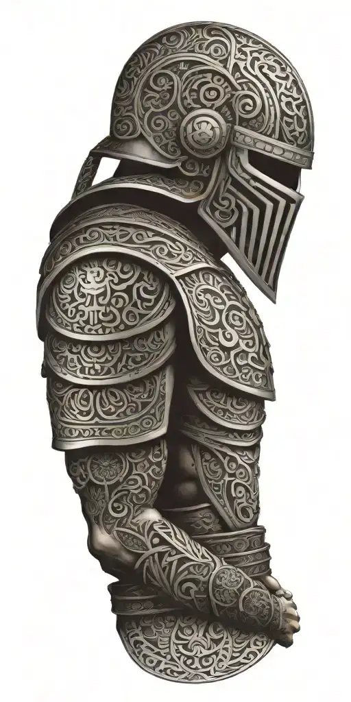 An Intricate Design Featuring Roman Soldier Armor With Maori Patterns And Skeletal Elements