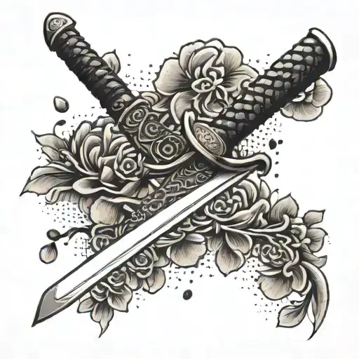 A Stylized Katana Sword With Intricate Japanese Patterns And Sakura Petals Falling Around It