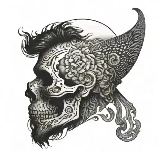 Blackwork Skull Face Profile Holding