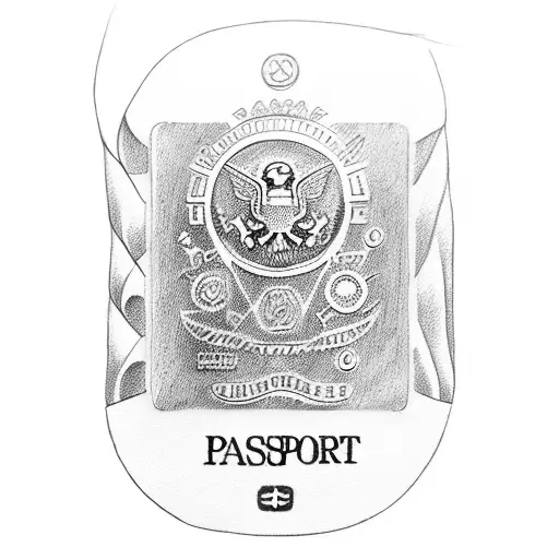 A Detailed Sketch Of A Passport Cover With Stamps From Different Countries