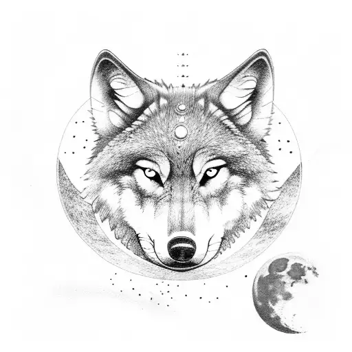 A Wolf In A Contemplative Pose Under A Crescent Moon